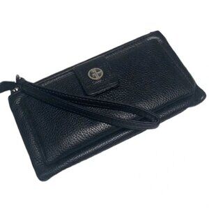 Gianni Bernini Leather Wristlet Wallet - Black/Silver, 7.5”x4”